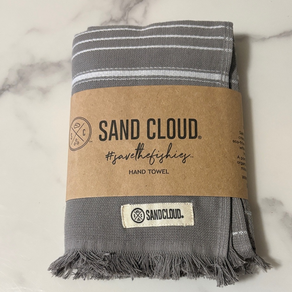 Sand Cloud Gray and White Striped Hand Towel
